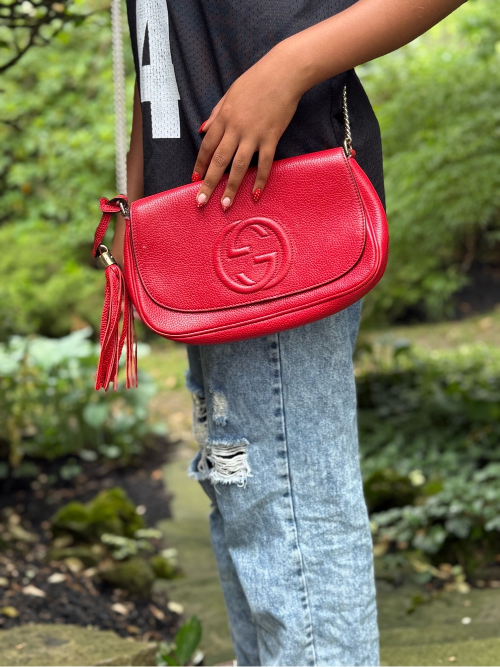 Gucci Red Leather Soho Shoulder Bag with Tassel